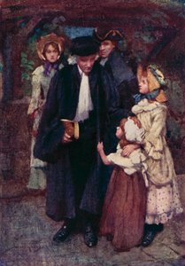 Kuvitus Oliver Goldsmithin teoksesta The Deserted Village (värilitho) tekijältä William Lee Hankey