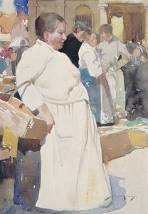 Madame la Menagere, Etaples (akvarelli paperille) tekijältä William Lee Hankey