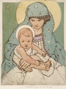 Neitsyt Maria lapsen Kristuksen kanssa (käsinvärinen kuivakärki) tekijältä William Lee Hankey