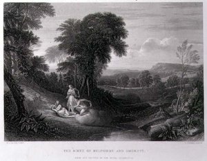 Belphoeben ja Amorettin syntymä, kaiverrus John Cousen (1804-80) (kaiverrus)