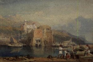 Sisilian satamakohtaus (akvarelli) tekijältä William Leighton Leitch