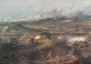 "Aamunkoitto, 20. marraskuuta 1917" - Brittipanssarivaunut lähtevät toimiin Cambraissa, Ranskassa tekijältä William Lionel (after) Wyllie