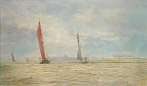 Hoo Fort, Medway-joki (akvarelli paperille) tekijältä William Lionel Wyllie
