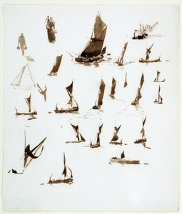 Thamesin asuntolaivatutkimukset (Englanti). Gouassia William Lionel Wyllien (1851-1931) muistikirjasta, noin 1890. tekijältä William Lionel Wyllie