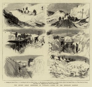Viimeaikainen suuri lumimyrsky Skotlannissa, kohtauksia Highlandin rautatiellä