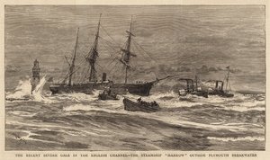 Viimeaikainen ankara myrsky Englannin kanaalissa, höyrylaiva Hankow Plymouthin aallonmurtajan ulkopuolella tekijältä William Lionel Wyllie