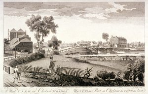 Länsinäkymä Chelsea Bridgestä, Lontoo, c1760 tekijältä William Lodge