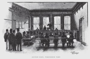 Huutokauppakeskus, Tokenhouse Yard (litho) tekijältä William Luker
