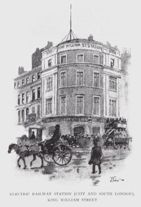 Sähkörautatieasema, City ja Etelä-Lontoo, King William Street (litho) tekijältä William Luker