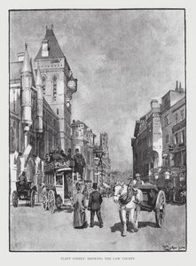 Fleet Street, joka näyttää lakituomioistuimet (litho) tekijältä William Luker