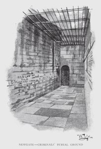 Newgate, rikollisten hautausmaa (litho) tekijältä William Luker