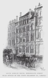 South African House, Bishopsgate Street, Union Steamship Co, Limitedin pääkonttori (litho) tekijältä William Luker