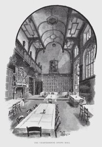 Charterhousen ruokasali (litho) tekijältä William Luker