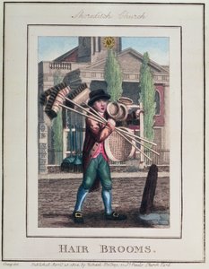 Hair Brooms, Shoreditch Church, "Cries of London", pubi. kirjoittanut Richard Phillips (1778-1851) 1804 tekijältä William Marshall Craig