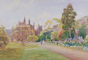 Pitkä kävelymatka ja kukkareuna toukokuussa - New College, Oxford, n. 1918