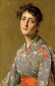Tyttö japanilaisessa asussa, n. 1888 (öljy kankaalle) tekijältä William Merritt Chase