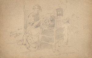 Venetsialainen pitsien teko, 1877-8 (grafiitti paperille) tekijältä William Merritt Chase