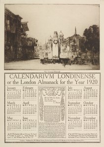 Calendarium Londinense eli Lontoon almanack vuodelle 1920, jonka päällä on näkymä Cenotaphille, Whitehall, 1919
