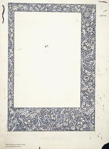 Alkuperäinen piirros koko sivun reunukselle tekijältä William Morris