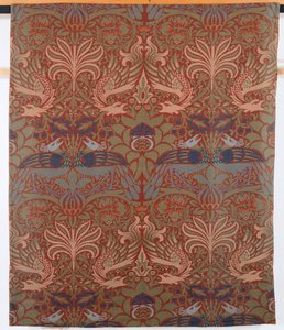 Peacock ja lohikäärme, käsin verhottu toimikkaverho, Morris & Co., 1878 tekijältä William Morris