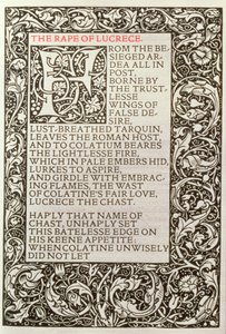 Lucrecen raiskaus, Kelmscott Pressin julkaisemasta "The Poems of William Shakespeare" tekijältä William Morris