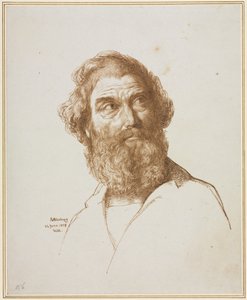 Parrakkaan miehen pää, joka katselee vasemmalle tekijältä William Mulready