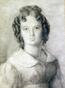 Muotokuva Charlotte Rolfen rintakuvassa (kynä ja värikynä paperille) tekijältä William Mulready