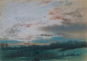 Mauri ja kitukasvuiset puut auringonlaskussa tekijältä William Mulready