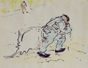 Churchill luistimella (kynä ja muste ja värikynä paperilla) tekijältä William Nicholson