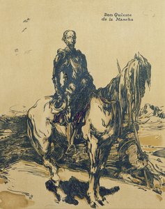 Don Quijote de la Mancha, kuvitus artikkelista "Characters of Romance", julkaistu ensimmäisen kerran 1900 (värilitho) tekijältä William Nicholson