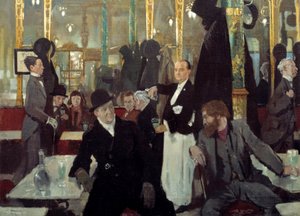 Lontoon kuninkaallinen kahvila. Yksityiskohta. Sir William Orpenin maalaus tekijältä William Orpen