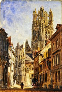 St Laurentin kirkko, Rouen, n. 1860 (öljy paperille asetettu alukselle)
