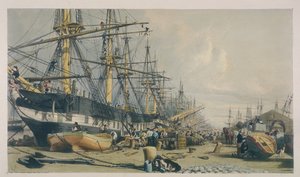 Näkymä Länsi-Intian telakoille kaakosta, 1840 tekijältä William Parrott