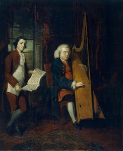 John Parry the Blind Harpist assistentin kanssa, n. 1770-1780.