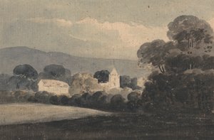 Maisema kirkon kanssa puiden keskellä tekijältä William Pearson