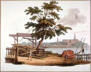Mutta puutavaran siirtäminen Banksidessa, Southwarkissa, Lontoossa, c1810