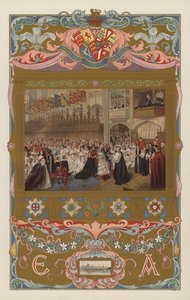 Tulevan kuningas Edward VII:n ja kuningatar Alexandran häät St Georgen kappelissa, Windsorissa, 10. maaliskuuta 1863 (värilitho)