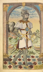 Godfrey Adelmar, nHonor Militarysta, ja Civill, William Segar, pub. Robert Barker, Lontoo, 1602 (käsinvärinen kaiverrus) tekijältä William Rogers