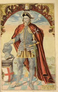 Sir Thomas Docwra, nHonor Militarysta, ja Civill, William Segar, pub. Robert Barker, Lontoo, 1602 (käsinvärinen kaiverrus)