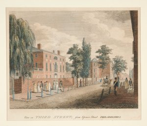 Näkymä Third Streetille Spruce Streetiltä, Philadelphia tekijältä William Russell Birch