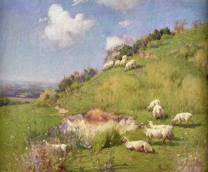 Lampaat kukkulan puolella (öljy kankaalle) tekijältä William Samuel Henry Llewellyn