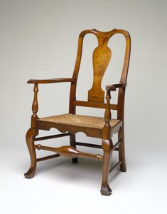 Nojatuoli, n. 1745-60 (pehmeä vaahtera, atlantin valkoinen setri, keltainen poppeli ja ruskea) tekijältä William Savery