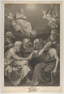 Kirkon lääkärit tarkastelevat kirjoja ja asiakirjoja ja pohdiskelevat Neitsyt, joka ..., 1785