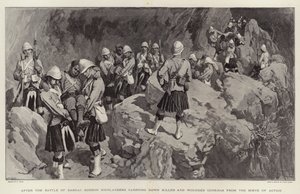 Dargain taistelun jälkeen Gordon Highlanders kantoi alas tapettuja ja haavoittuneita gurkhoja toimintapaikalta