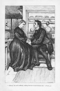 Tarinan koettelemusten ja koettelemusten jälkeen Adam Bede julistaa rakkautensa Dinah Morrisille, metodistisaarnaajalle. George Eliotin Adam Bede, julkaistu ensimmäisen kerran 1859. William Smallin (1843-1929) kuvitus vuonna 1885 julkaistusta painoksesta. tekijältä William Small