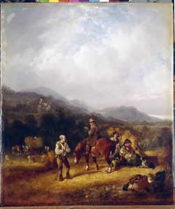 Vehnän sato. William I Shayerin (1788-1879) työ, öljy pahville. 1800-luvun englantilainen taide, maisema, genrekohtaus. Valtion Eremitaaši, Pietari.