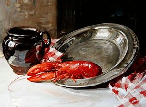 Asetelma - Hummeri lautasella (öljy kankaalle) tekijältä William Somerville Shanks