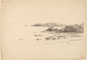 Kalliomainen ranta kaukaisilla veneillä tekijältä William Stanley Haseltine