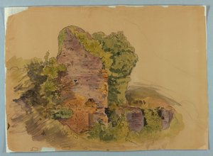 Tower Base, luonnos raunioista metsässä tekijältä William Stanley Haseltine
