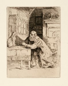 Montaigne ja kissa. Kuvitusta Izaak Waltonin ja Charles Cottonin The Compleat Agler tekijältä William Strang
